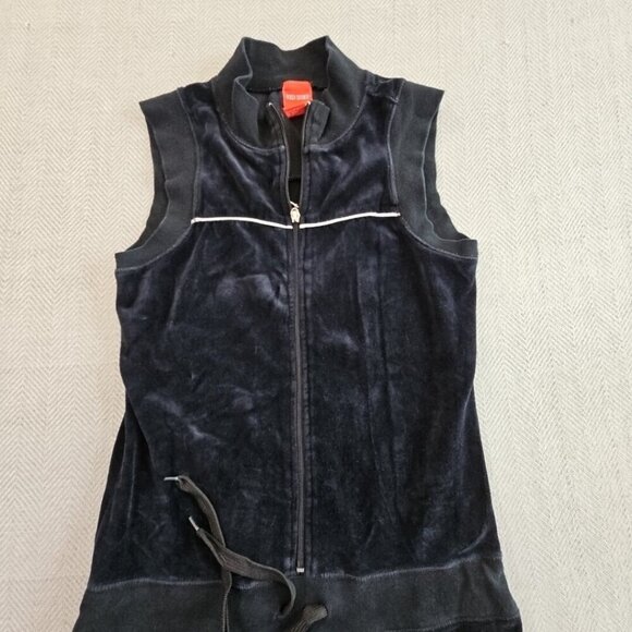 Red Zone Sleeveless Jumpsuit Women's Size M Black Velour Drawstring Wide Leg EUC - Picture 4 of 16